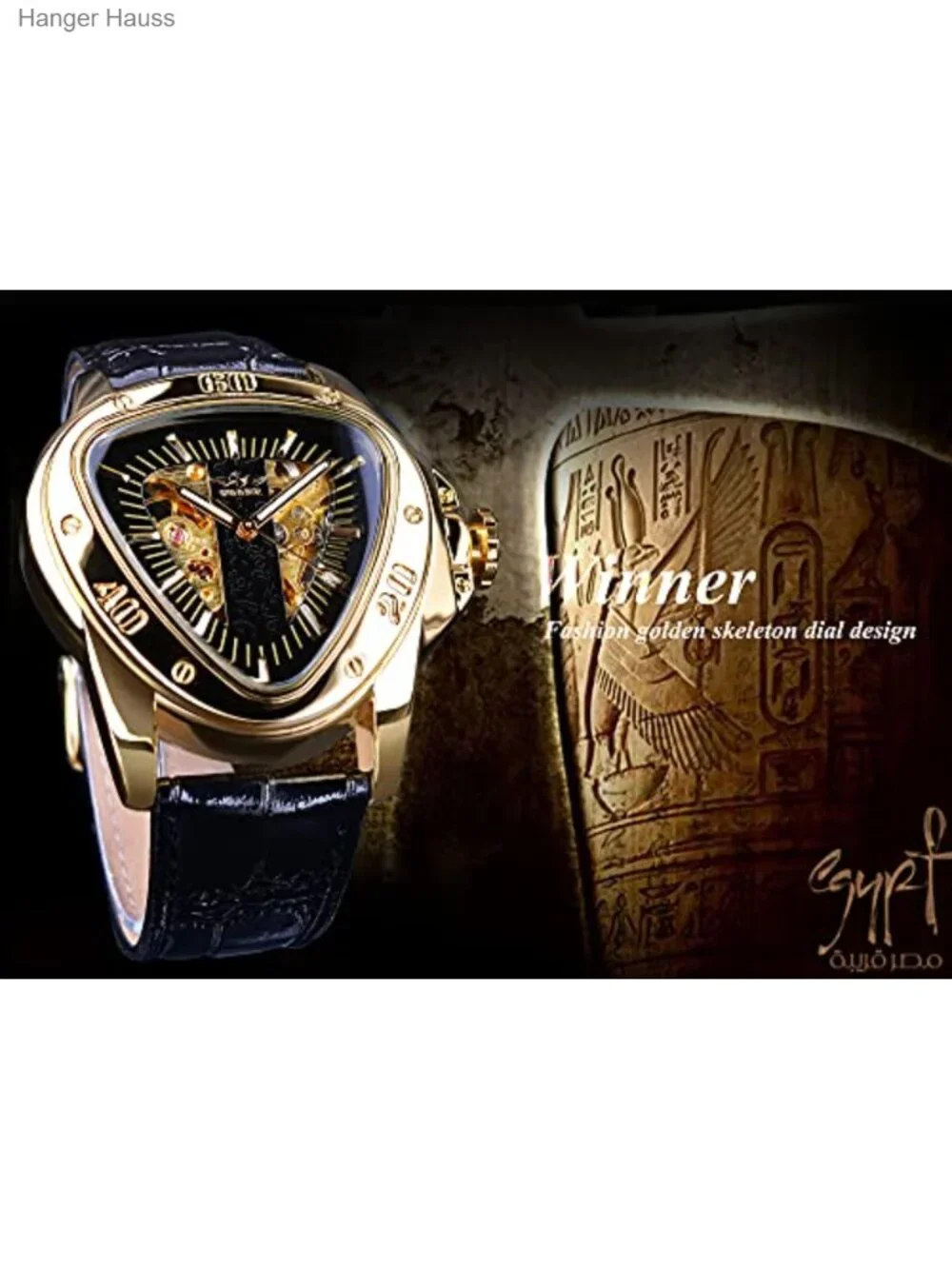 FORSINING Gold Automatic Mechanical Wrist Watch with Triangle Dial & Leather